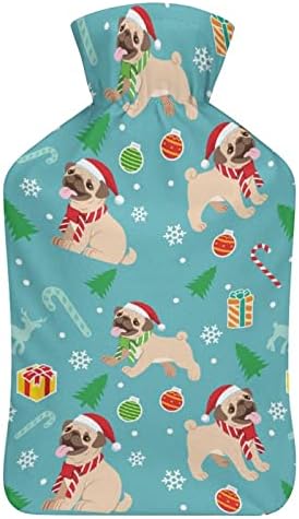 דפוס חג המולד של כלב שמח כלב בקבוק מים חמים עם כיסוי רך 1L תיק חם קלאסי גדול יותר לרגלי יד צוואר
