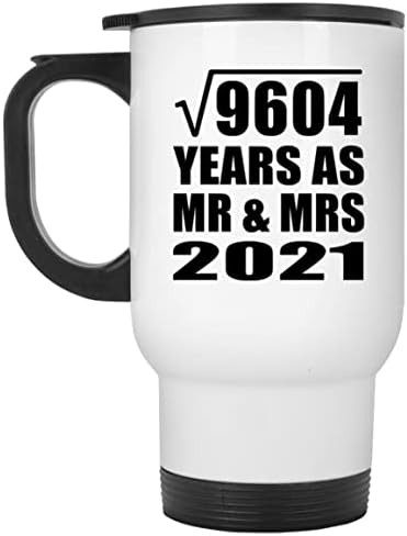תכנון 98 שנה שורש ריבועי של 9604 שנים בתור MR & MRS 2021, ספל נסיעות לבן 14oz כוס מבודד מפלדת אל חלד, מתנות ליום הולדת