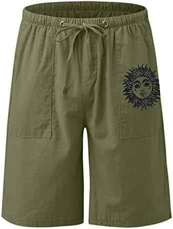 מכנסי פשתן כותנה של ZDDO לגברים קיץ חוף קיץ ברמודה מזדמנים גרפיקה קצרה משיכה רופפת כושר מכנסי ספורט קצרים